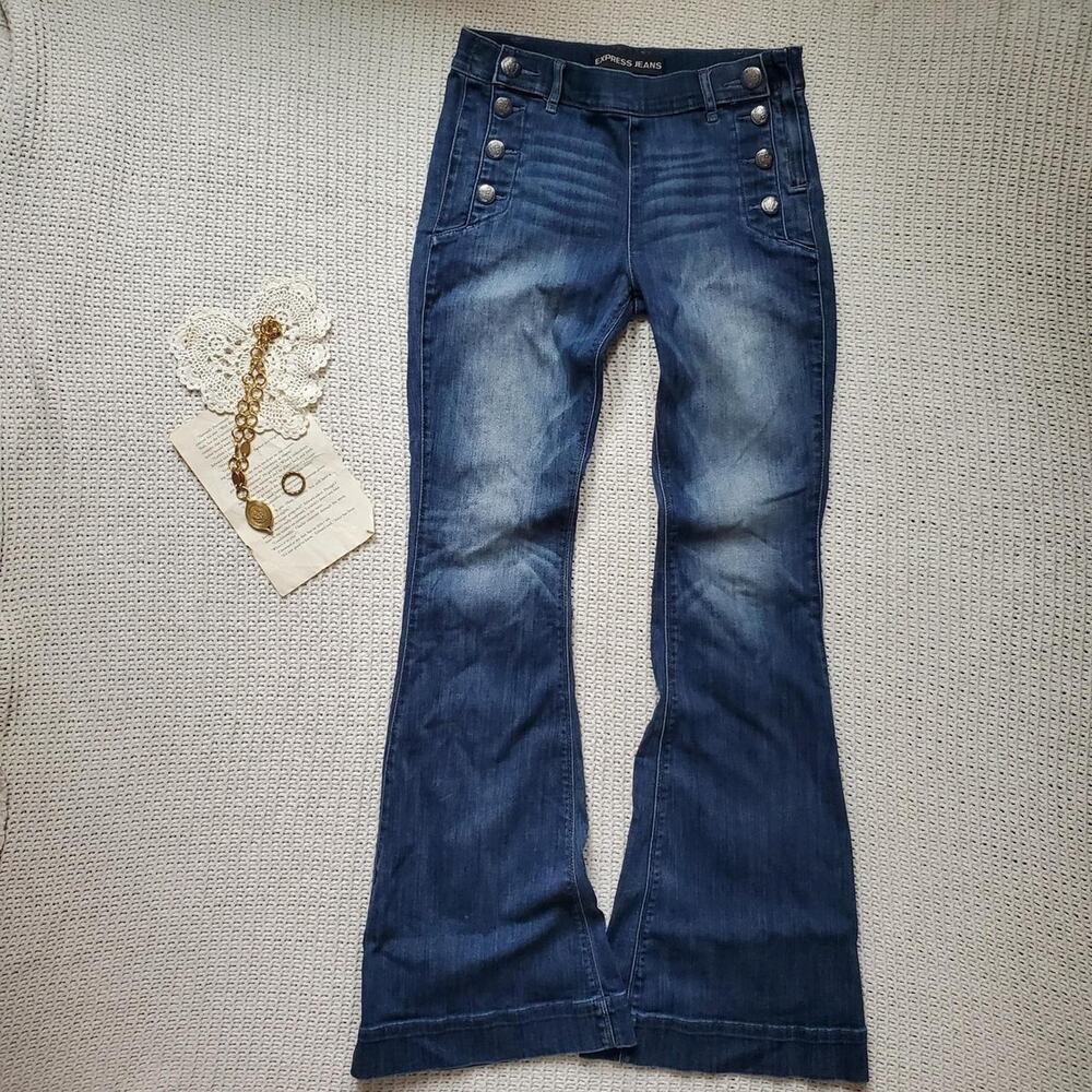 Y2k style express fit and flare mid rise jeans